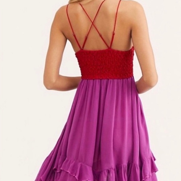 Free People Red/Purple Flare Dress Sz S - Picture 3 of 6